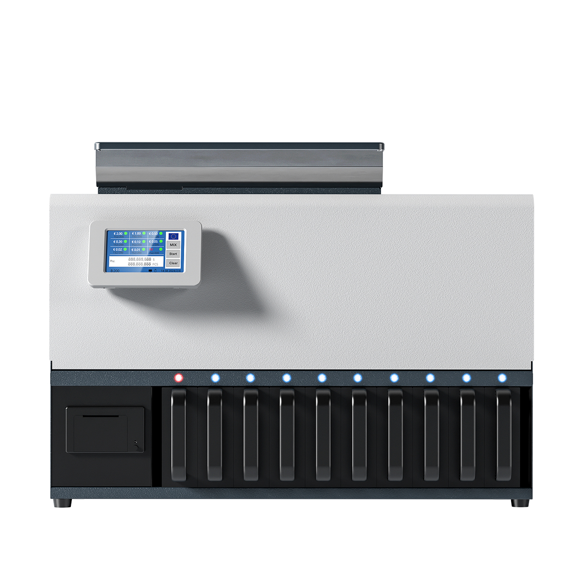 Introducing our high-speed 9+1 coin counter with 32 learning channels and a mixed currency multi-denomination coin sorting machine. This innovative coin processing solution is designed to streamline y